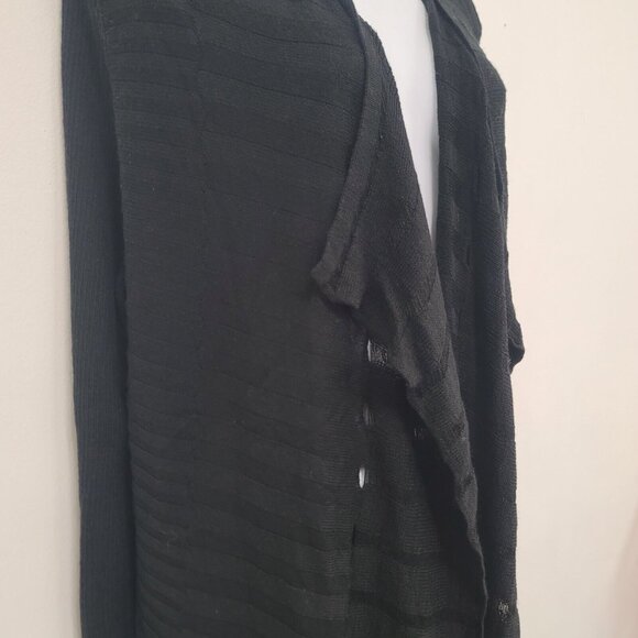 Eileen Fisher Womens Merino Wool Open Ribbed Cardigan Size L Black Layer Witchy - Picture 2 of 11